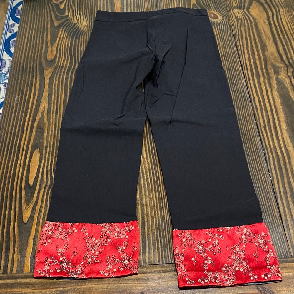 Necessary Objects Black Pants With Red Floral Cuf… - image 2
